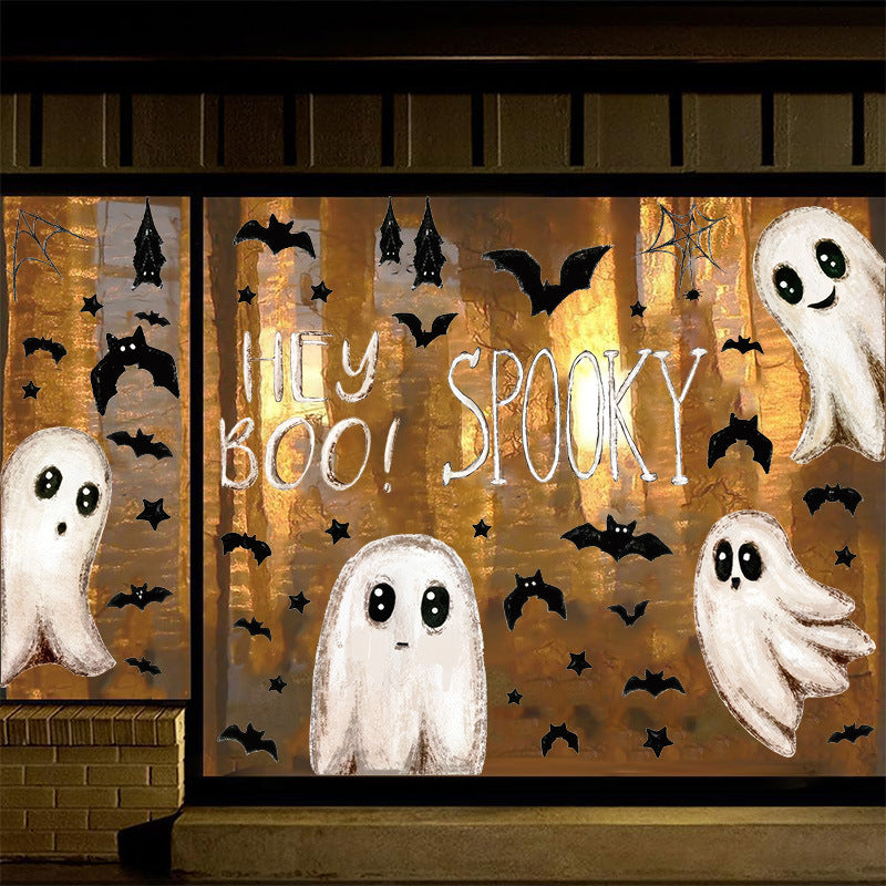 Halloween Window Stickers White Ghost Static Cling Decals And Bat Decals For Festive Storefront Decor