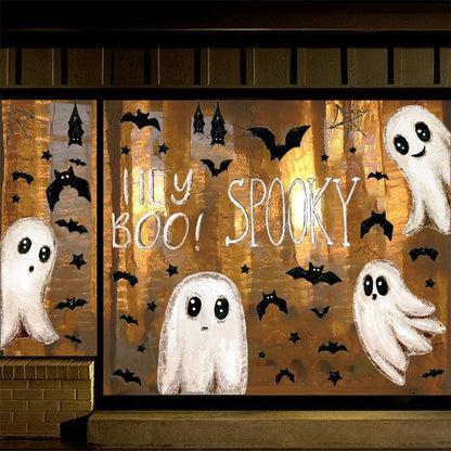 Halloween Window Stickers White Ghost Static Cling Decals And Bat Decals For Festive Storefront Decor