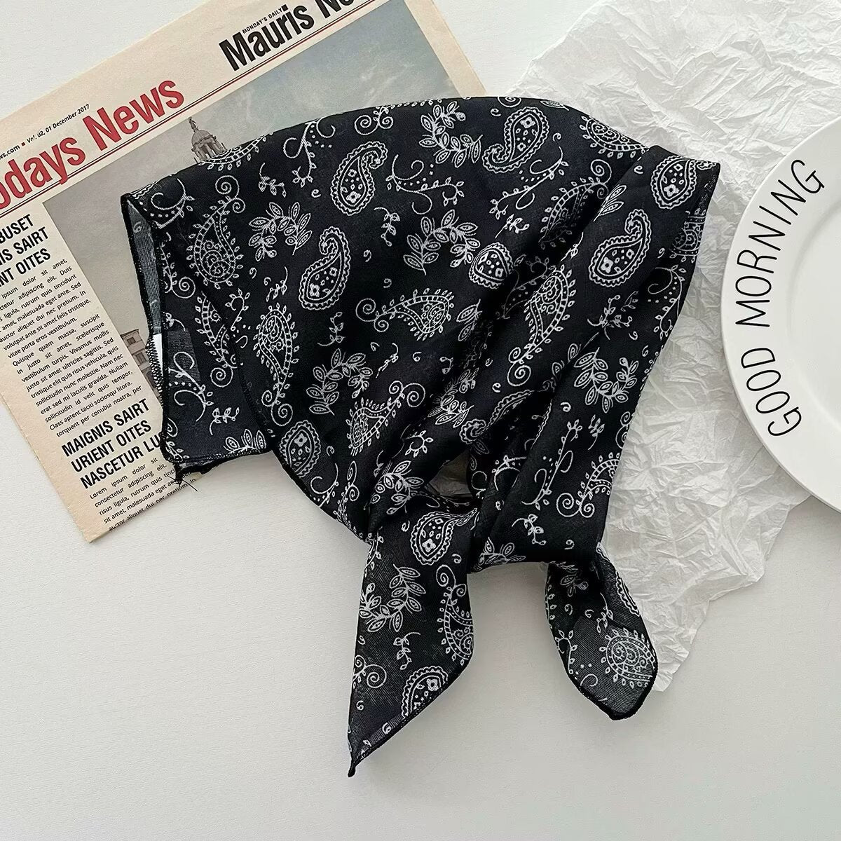 Korean-style Cashew Flower Cotton-Linen Square Scarf For Women