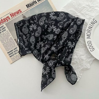 Korean-style Cashew Flower Cotton-Linen Square Scarf For Women