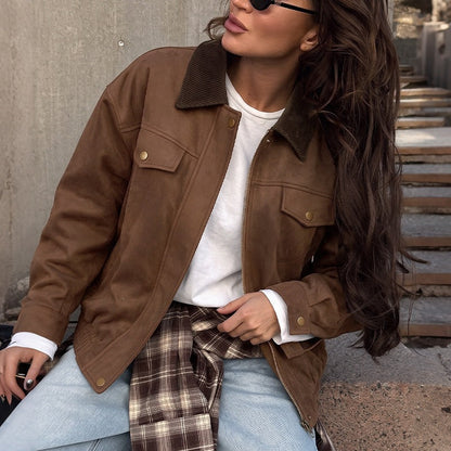 Stylish Lapel-collar Loose-fitting Womens Coat