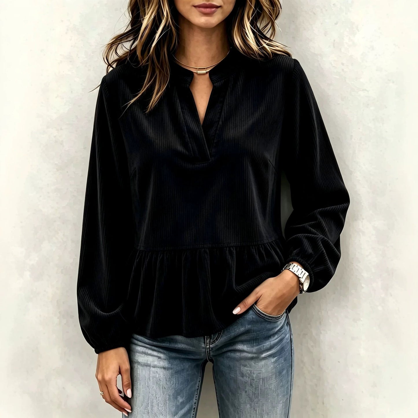 Casual Chic Corduroy Long-sleeve Top