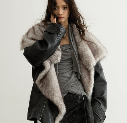 Handsome Detachable Fur-collar PU Leather Jacket