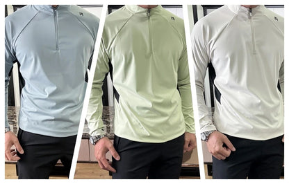 Men's Half Zip Stand Collar Long Sleeve T-Shirt Quick Dry Breathable Color Block Athletic Top With Side Pockets UPF Sun Protection Outdoor Running Hiking Cycling Gym Performance Pullover