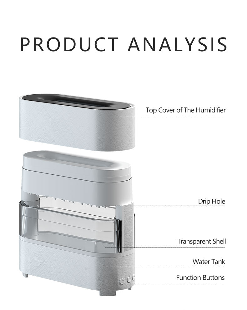 Humidifier with labeled parts on a white background