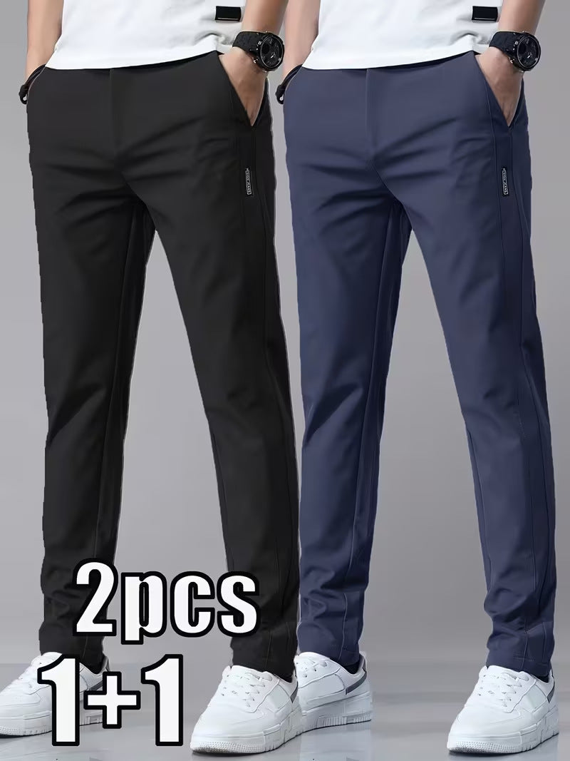 Mens Casual Straight-leg Long Pants With Quick-drying Elastic Waistband