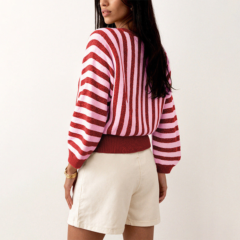 New Stylish Striped Long-sleeve Knit For Fall And Winter