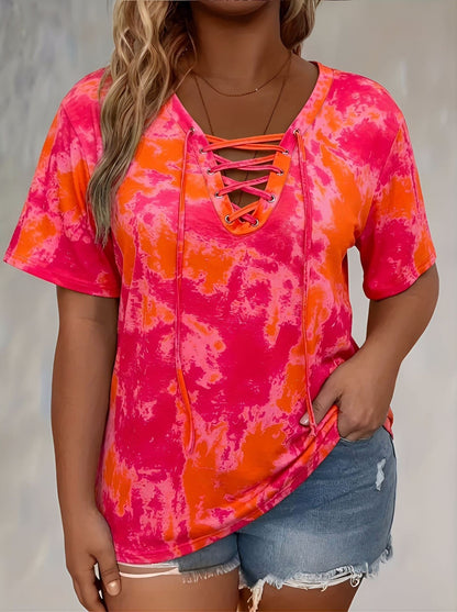 Plus-size Womens Tie-dye Print Short-sleeve T-shirt