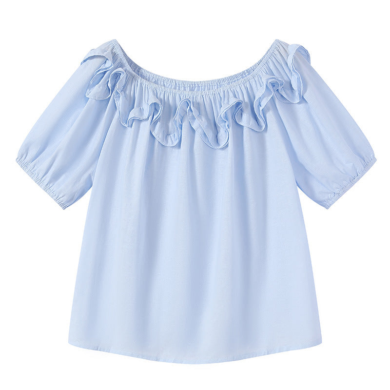 Ruffle-trimmed Off-shoulder Short-sleeve Blouse For Women