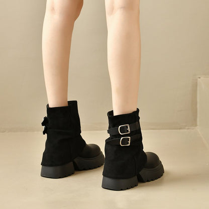 Women's Platform Height-Increasing Martin Boots, 2026 Autumn New Arrival, Popular Slouchy Ankle Boots, Mocha Pants Shaft Knight Boots
