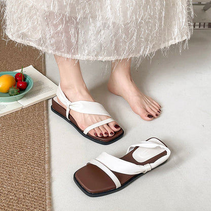 Korean Style Square Toe Soft Sole One Strap Sandals Wedge Heel Slide Sandals Women Summer Outdoor Wear 2026 New Versatile Beach Slides