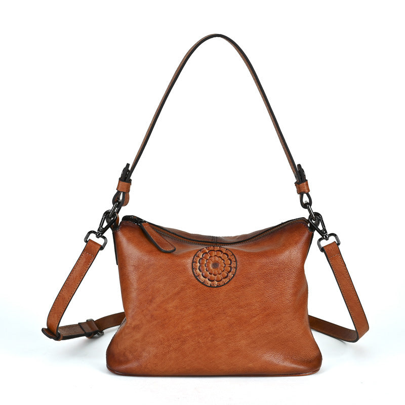 Vintage Womens Full-grain Leather Crossbody Bag