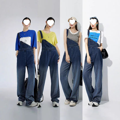 Womens Single-shoulder Straight-leg Wide-leg Trousers