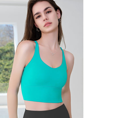 New Women's Sports Cami Tank Top For Outer Wear, Built-in Fixed Padding, Shockproof For Workouts, Crisscross Back Yoga Bra