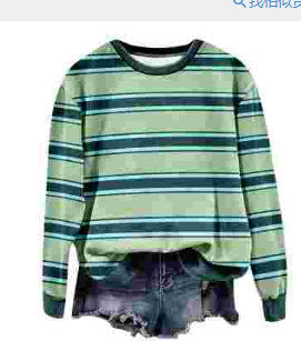 Fashionable Womens Fallwinter Casual Patchwork Striped Sweatshirt