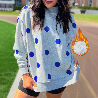 Womens Relaxed-fit Casual Polka-dot Printed Mock-neck Sweatshirt
