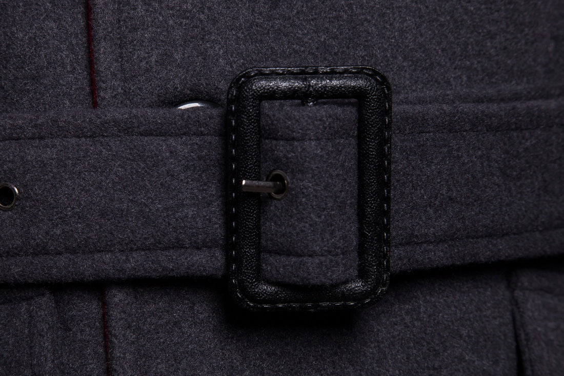 Double-breasted Hooded Belted Mid-length Wool Trench Coat