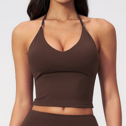 Womens Sports Tank Top With A Halterneck Design Built-in Padded Cups And A V-neckideal For Yoga