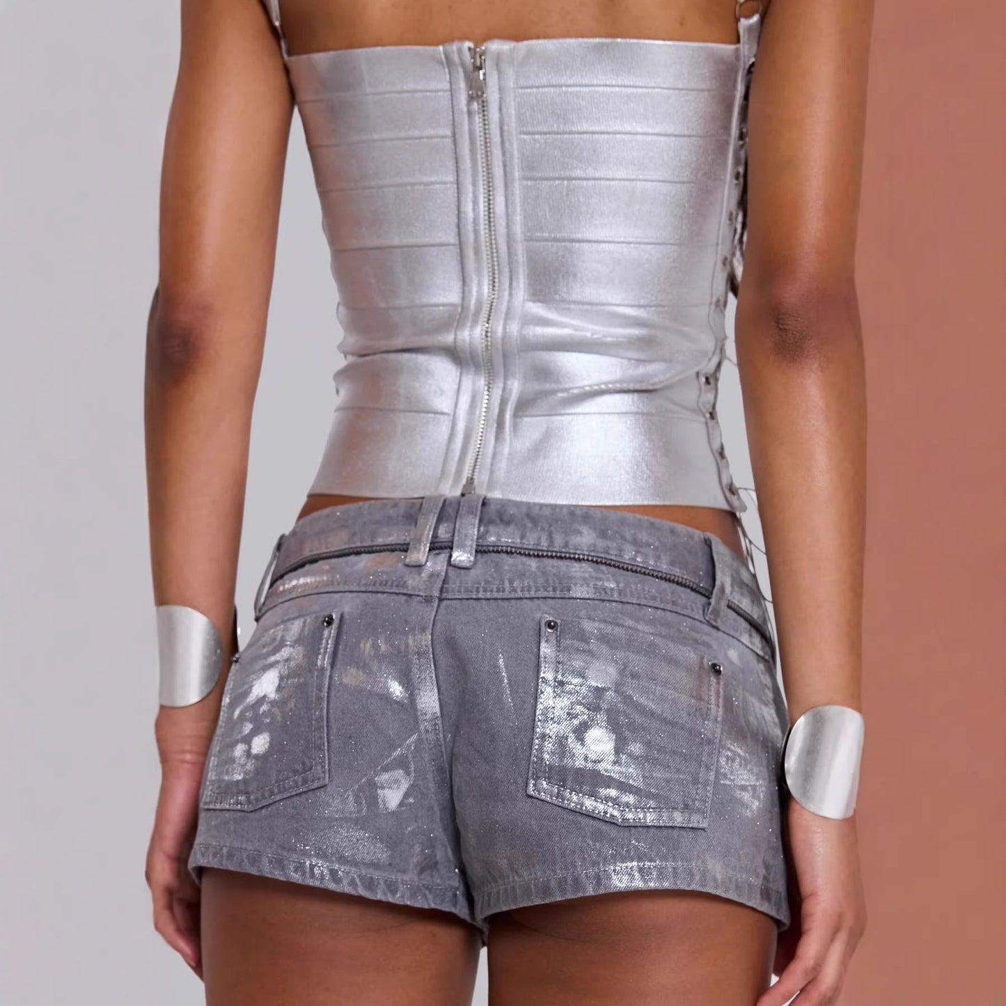 Fashionable New-style Sexy Streetwear Solid-color Zip-up Camisole