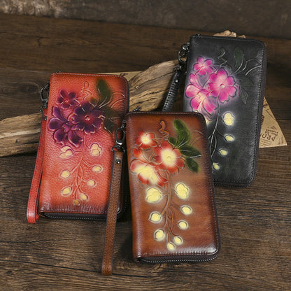 Vintage Zip-around Clutch Womens Long Leather Wallet