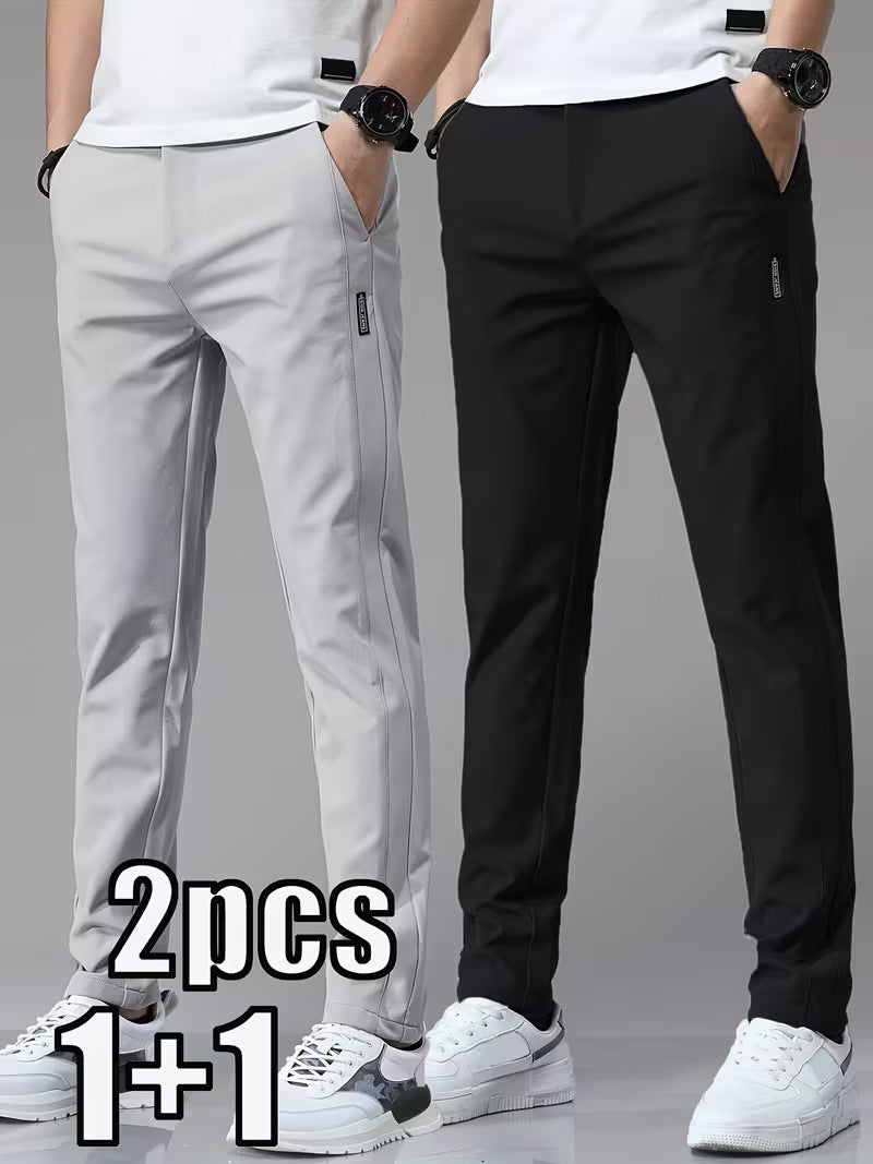 Mens Casual Straight-leg Long Pants With Quick-drying Elastic Waistband