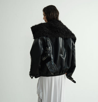 Mid-length Heavyweight PU Leather Silhouette Jacket