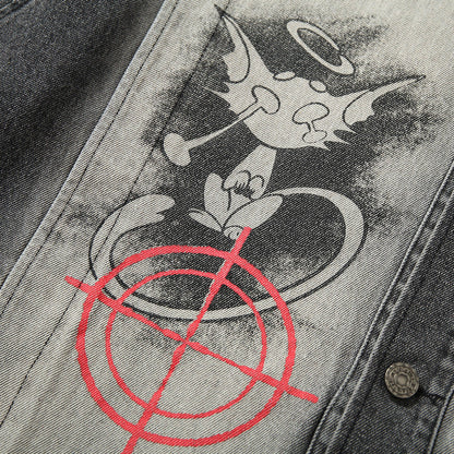 Dark Fun Abstract Demon Printed Jacket Coat Men's Punk Heavy Industry Gradient Denim Clothing