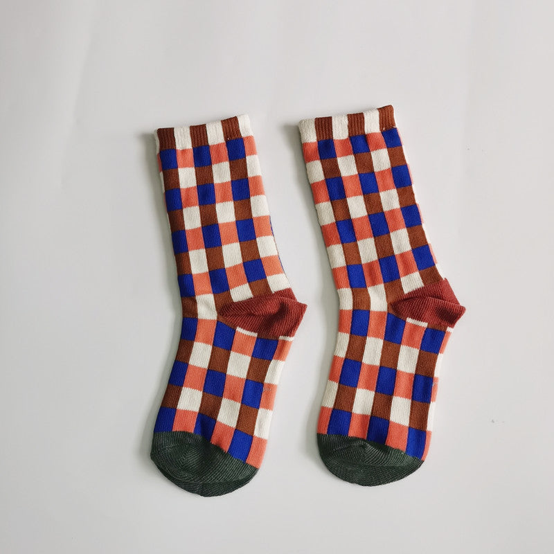 Leopard-print Plaid Coffee-colored Childrens Socks