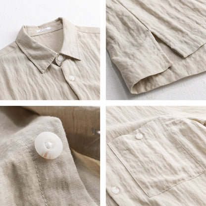 Mens Linen Long-sleeve Shirt Relaxed-fit Blouse