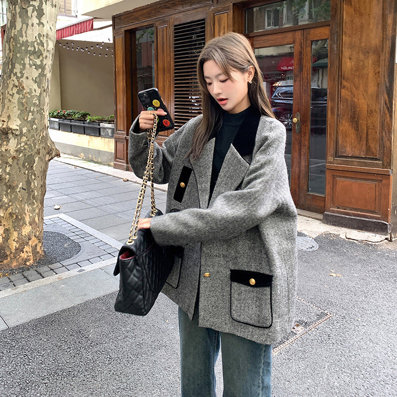 Gray Niche Design Wool Blazer For Women