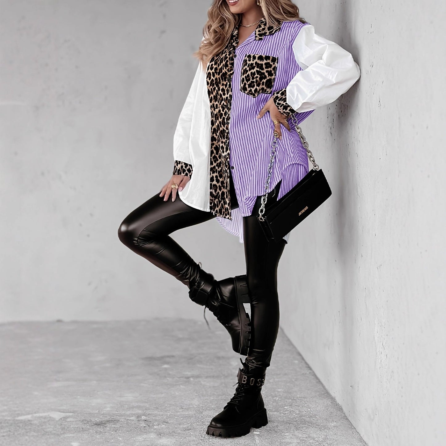 Loose-fitting Casual Long-sleeve Plus-size Shirt