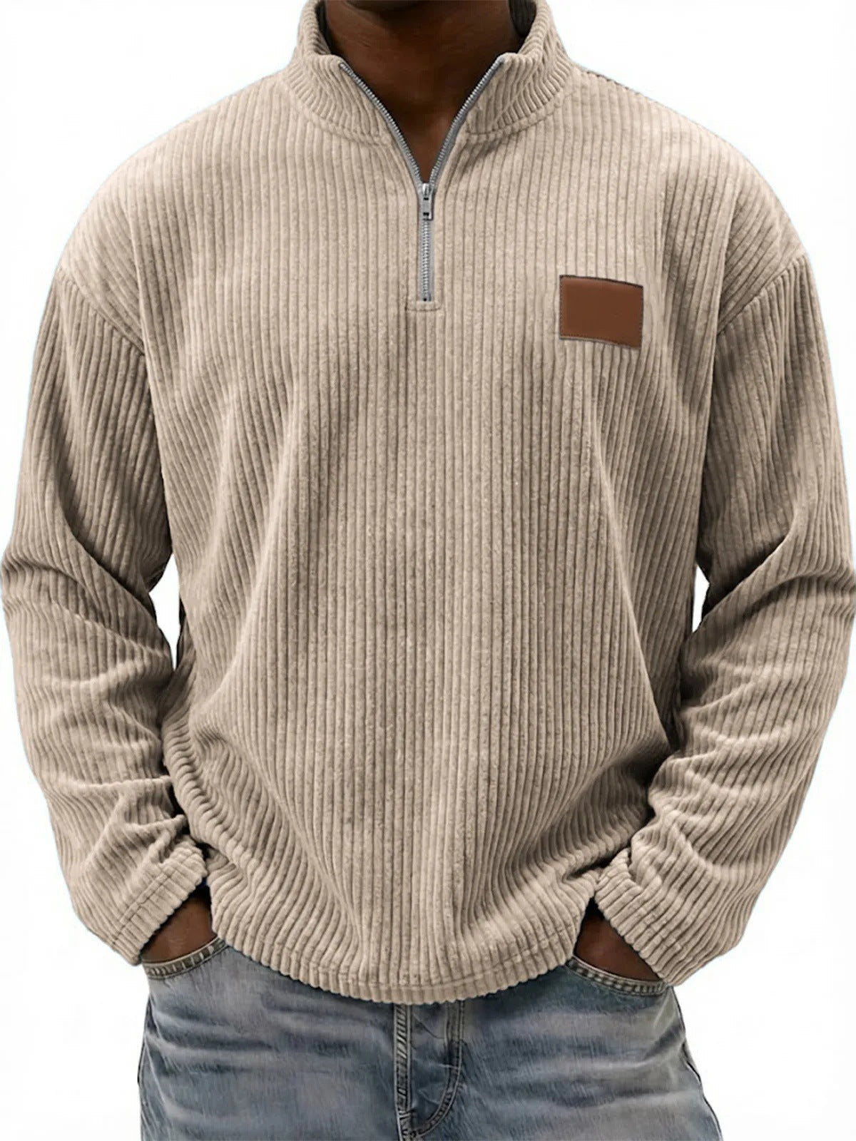 Mens Retro Corduroy Fashion Embroidered Pullover With A Stand-up Collar