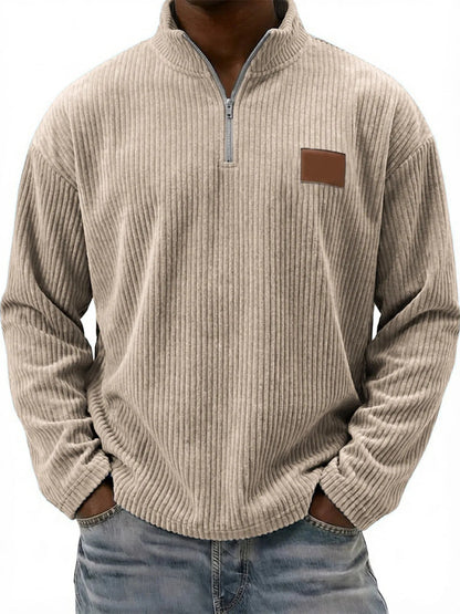 Mens Retro Corduroy Fashion Embroidered Pullover With A Stand-up Collar