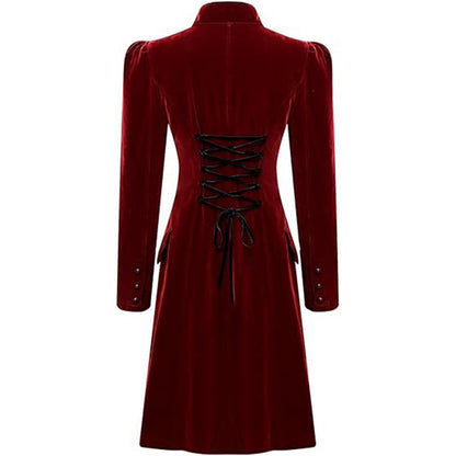 Retro-chic Fitted Waistline Printed Long-sleeve Stand-collar Coat