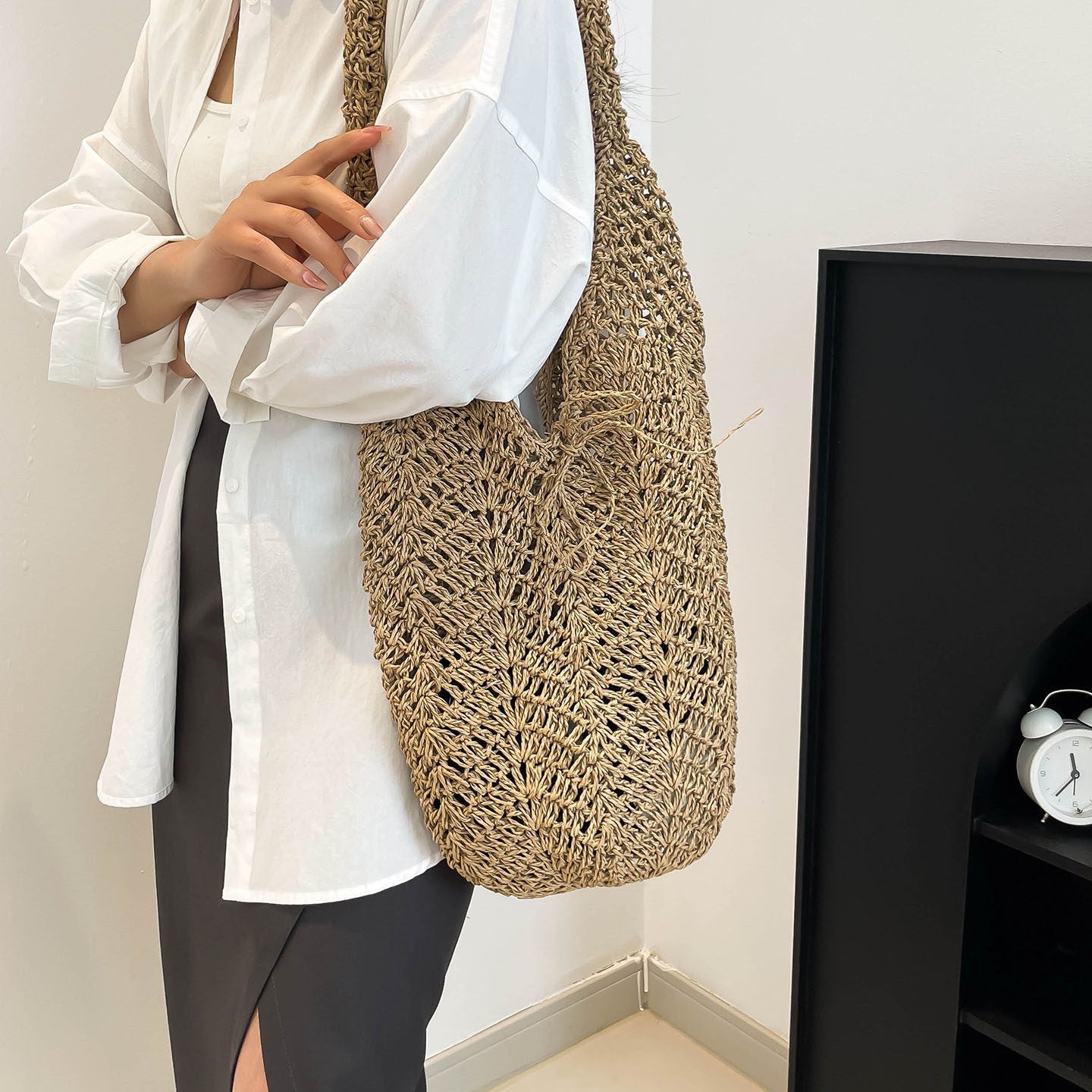 New Straw Bucket Bohemian French-style Crossbody Bag