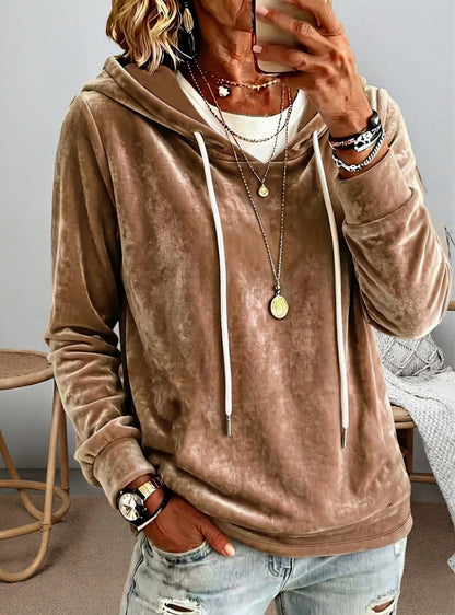 Womens Stylish And Elegant Gold-velvet Hooded Long-sleeve Sweatshirt