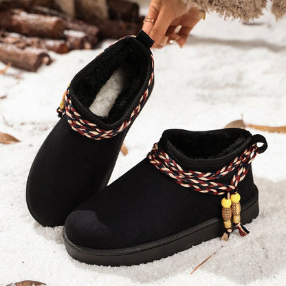 Women's Plus Size Stylish Mid-Calf Fashion Boots, Export Plus Size Retro Flat Slip-On Shallow Mouth Knight Boots