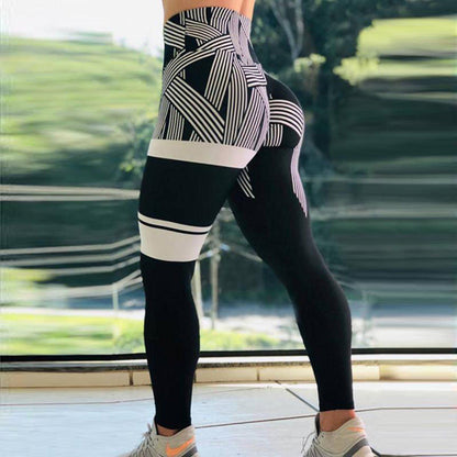 Digital printed striped four-way stretch yoga pants