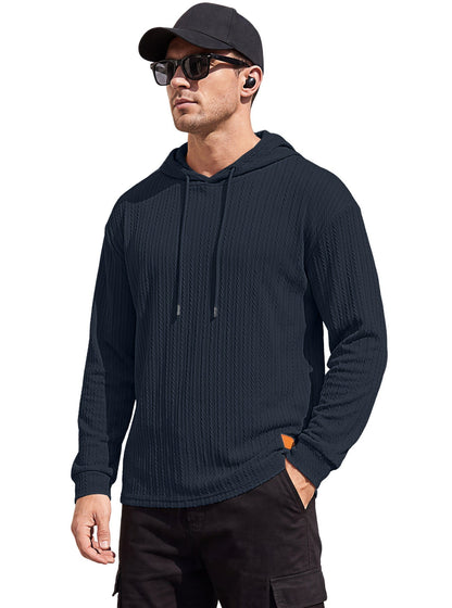 Textured Cable Knit Hooded Polo Shirt For Men, Spring & Autumn Cross-border Independent Station Item, Loose Quick-Dry Casual Knit Sweatshirt For Foreign Trade