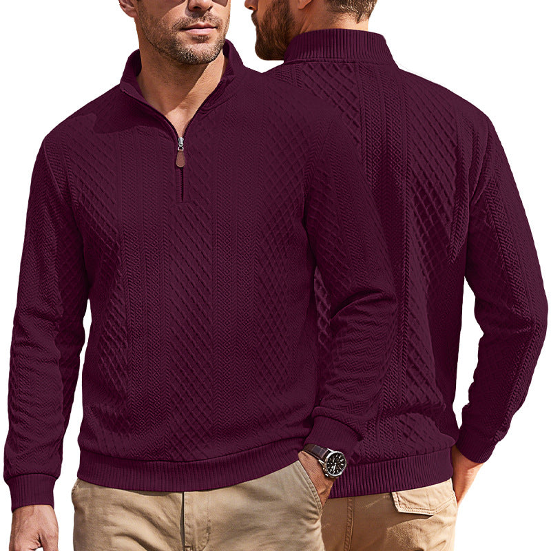 American-style Textured Diamond Jacquard Half-zip Lapel Long Sleeves