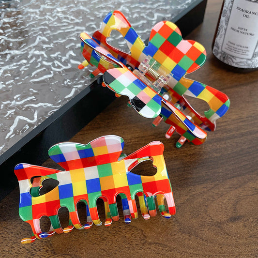 Chessboard Lattice Hair Clip Elegant Acetic Acid