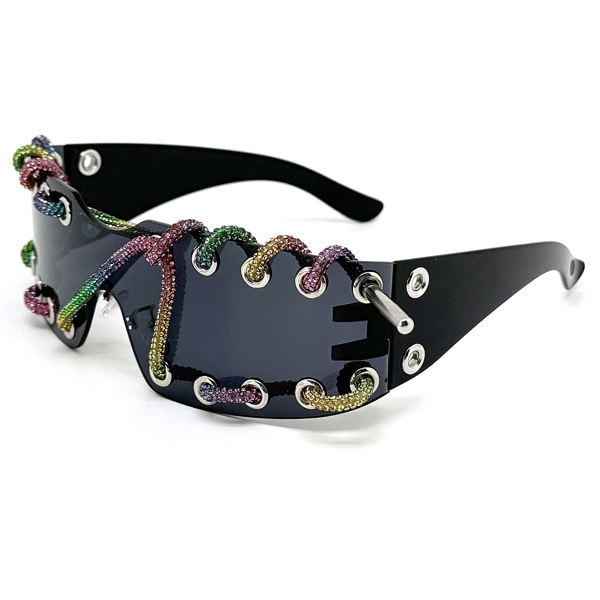 Sunglasses With Metal Ring Rivets Retro-futuristic Party Shades