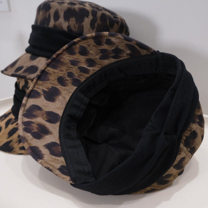Retro Leopard Print Pleated Bow Hat For Spring And Autumn, Suitable For Both Horseback Riding And Casual Wear. Trendy For Girls With A Baseball Cap Style