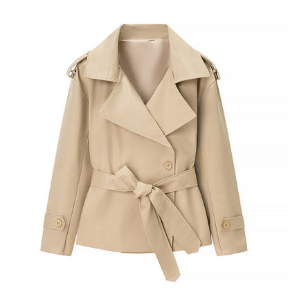 New Za Aliexpress Hot-Selling Cross-Border European And American Style Women's Solid Color Belted Short Jacket Trench Coat