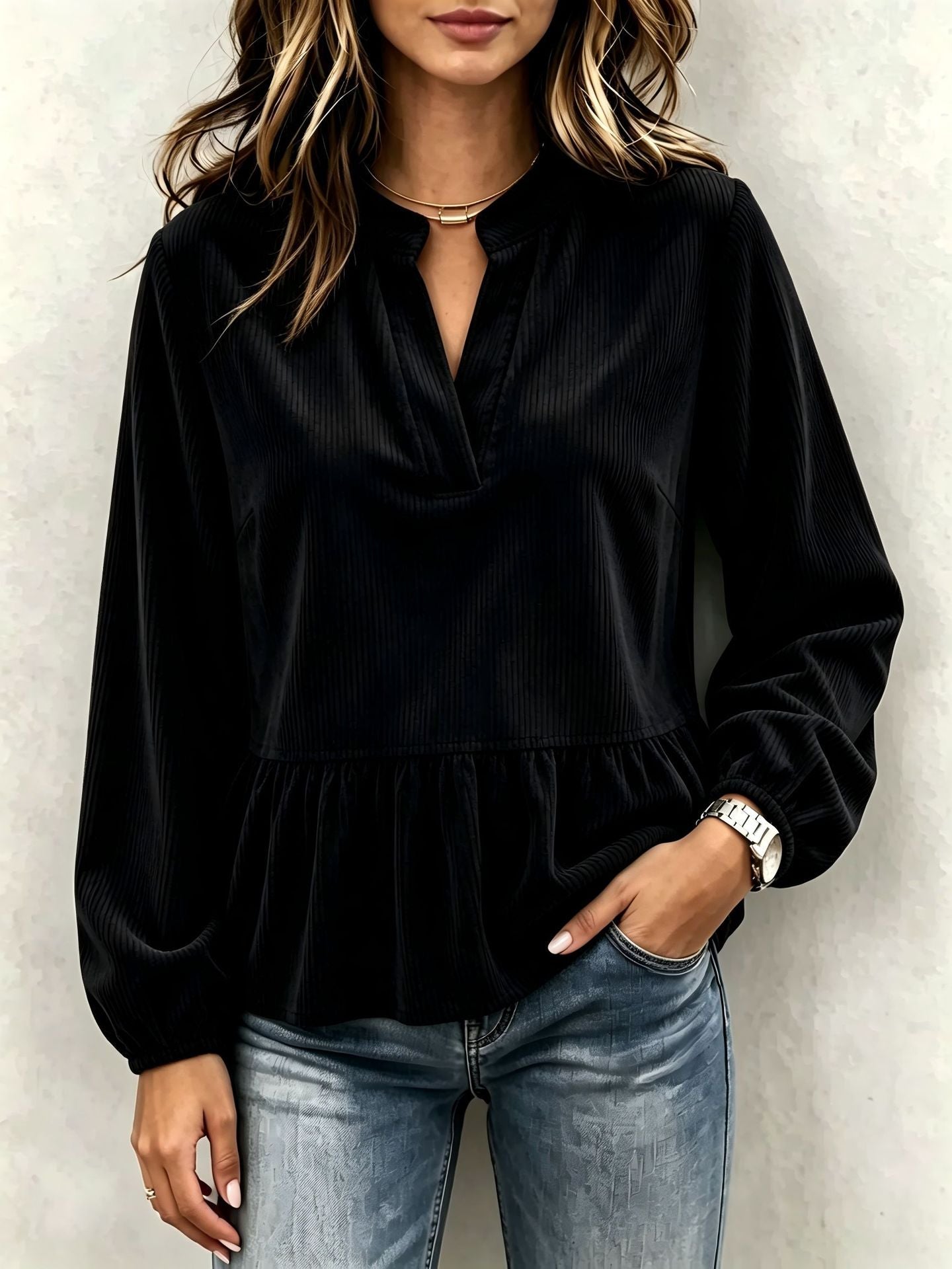 Casual Chic Corduroy Long-sleeve Top