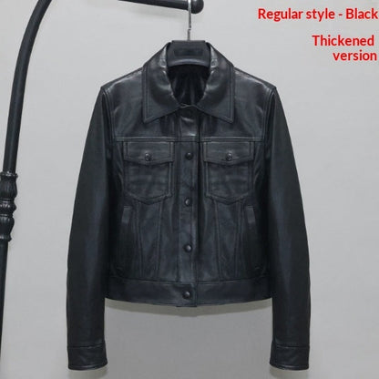 Womens Slim-fit Short Full-Grain Sheepskin Leather Jacket