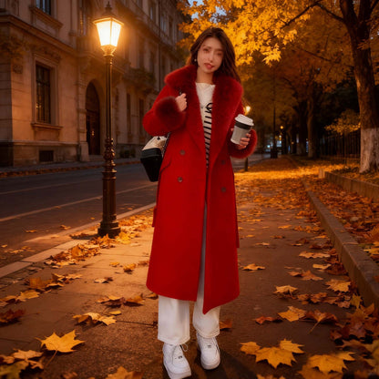 Womens Fallwinter Mid-length Blazer Wool Trench Coat