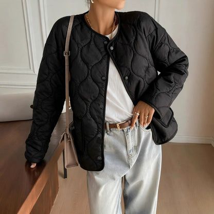 Womens Casual Solid-Color Cotton Jacket With Buttons