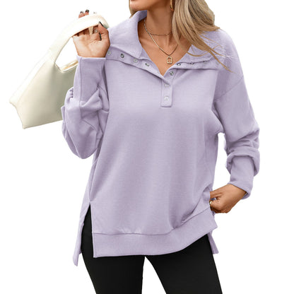 Solid-color Turtleneck Long-sleeve Relaxed-fit Casual Sweatshirt For Women