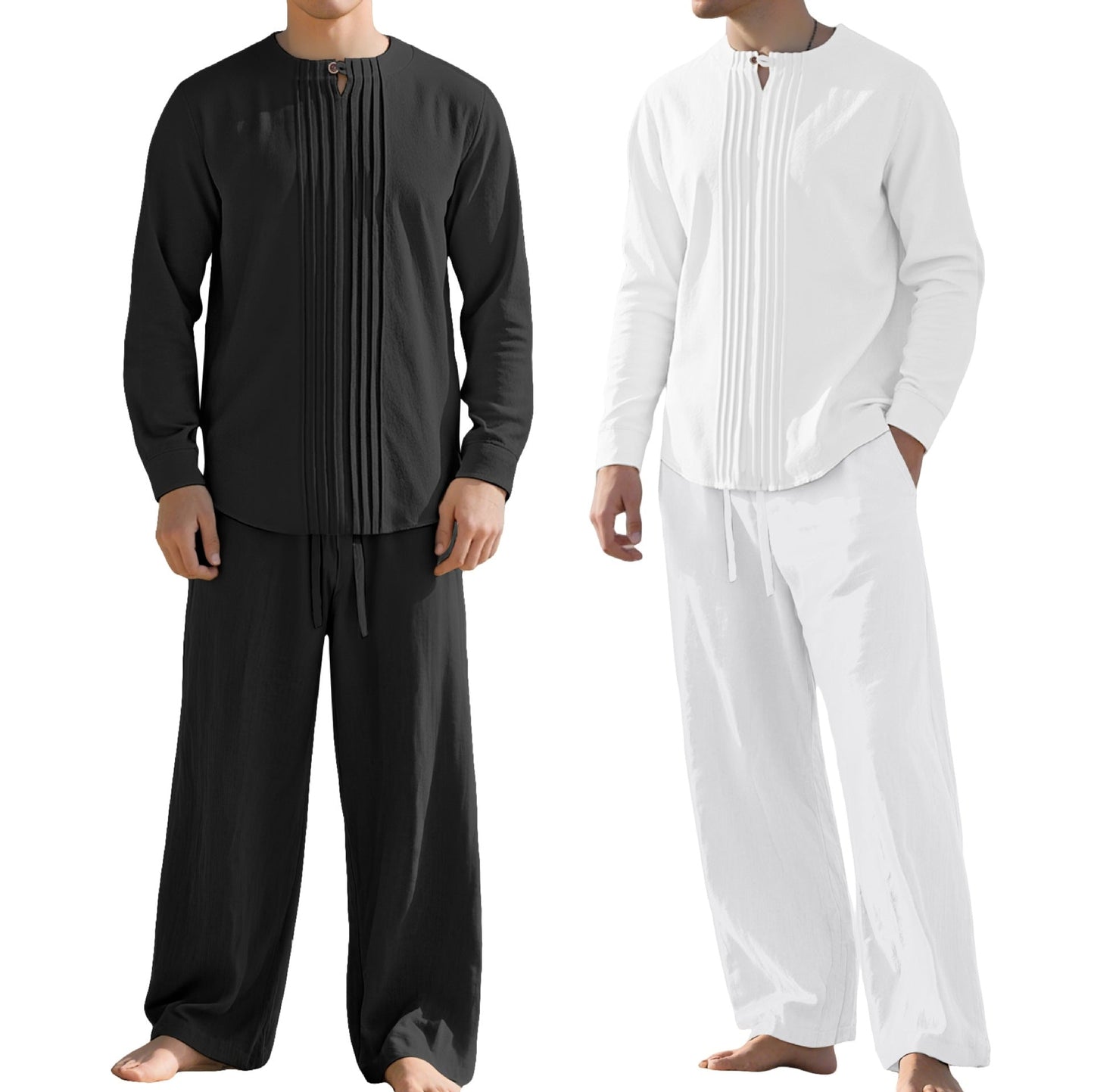Buttoned Long Sleeve Robe And Straight-leg Pants Mens Suit